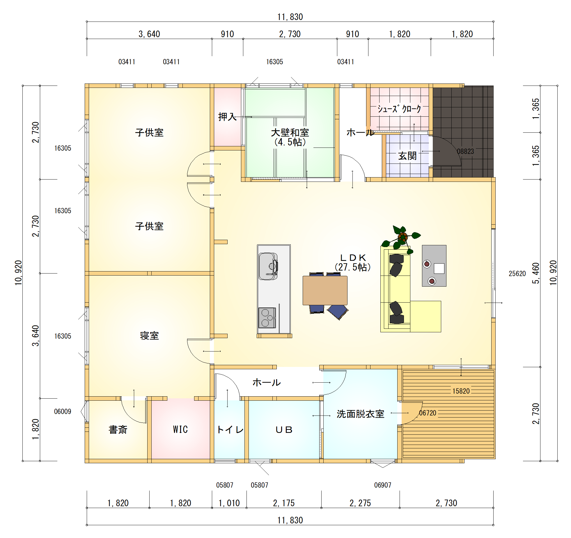 ４人家族の平屋間取りプラン 外断熱 ダブル断熱の注文住宅 千葉